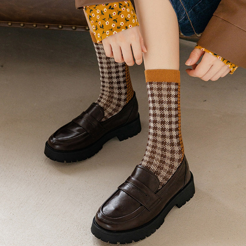 Checkred Leopard imprimat pista dublă șosete italiene retro cu ac dublu cu ac