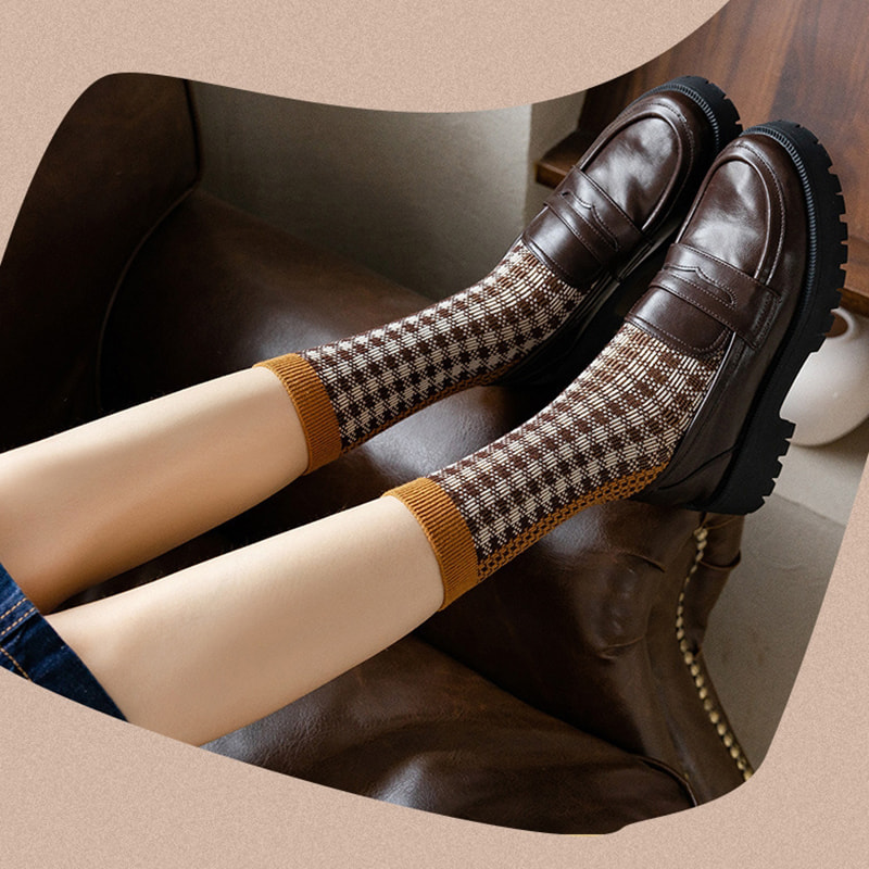 Checkred Leopard imprimat pista dublă șosete italiene retro cu ac dublu cu ac Checkred Leopard imprimat pista dublă șosete italiene retro cu ac dublu cu ac