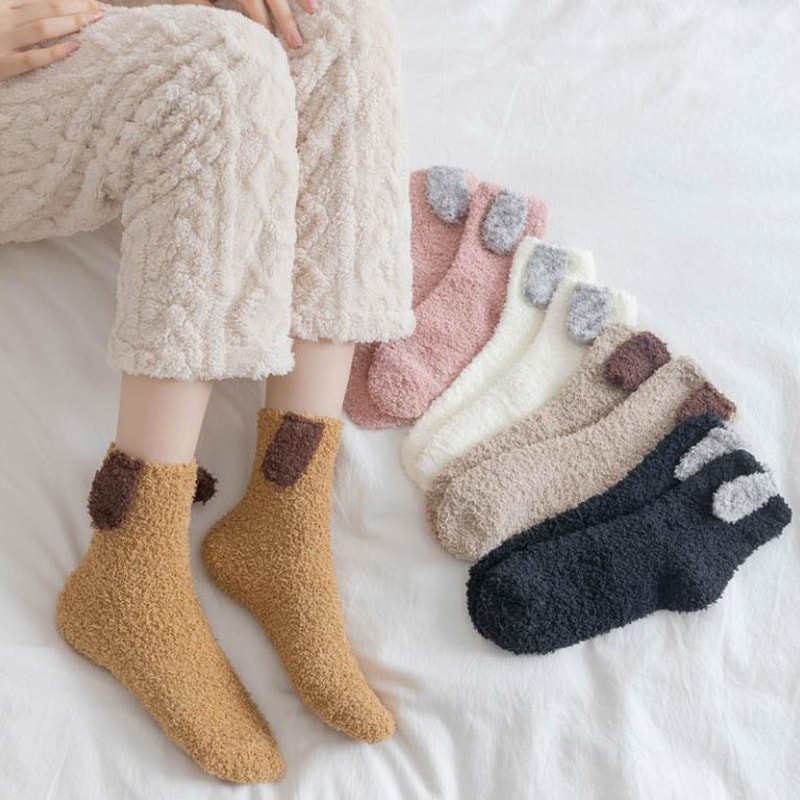 Earse japoneze 3D iepure șosete de corali pentru catifea pentru fete, șosete de podea jumătate din catifea